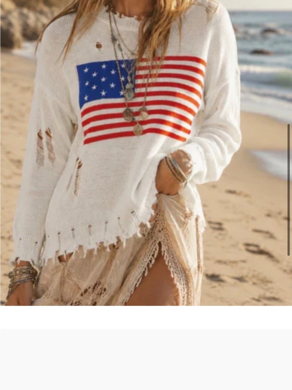 American Flag distressed pullover knit top